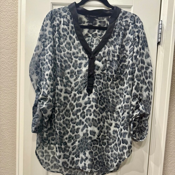 INC International Concepts Sheer Black & Gray Leopard Print Top size XL - Picture 1 of 5
